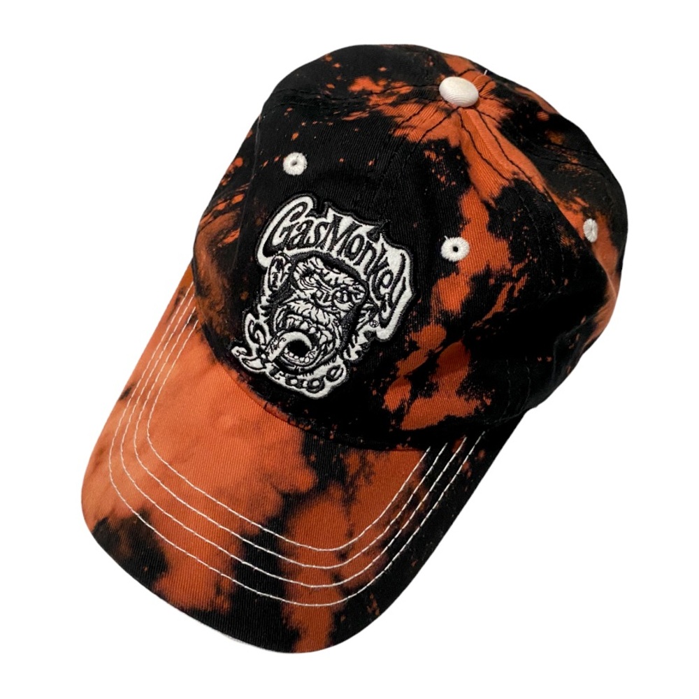 Black Acid Wash Moto Gas Monkey Snapback Dad Hat Orange Flames Unisex Red NEW